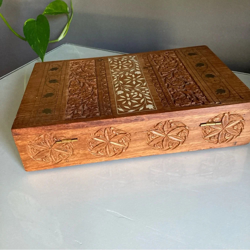 Large India Carved Wood Vintage Storage Box